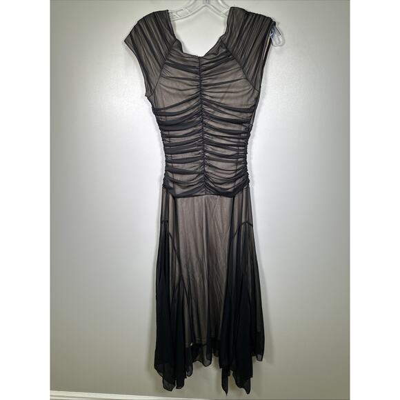 VTG Jodi California Babydoll Midi Dress 7/8 Rouched Black Sheer Whimsigoth Y2K‎ - Picture 2 of 10